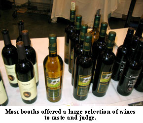 Most booths offered a large selection of wines to taste and judge.
